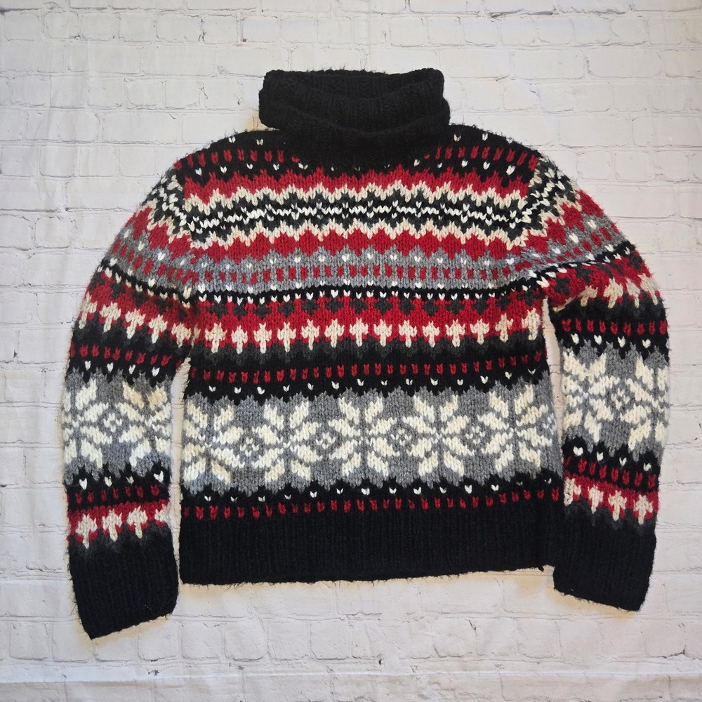 Tangents Fair Isle Snowflake Turtleneck Sweater Wool Blend Medium cozy cabin